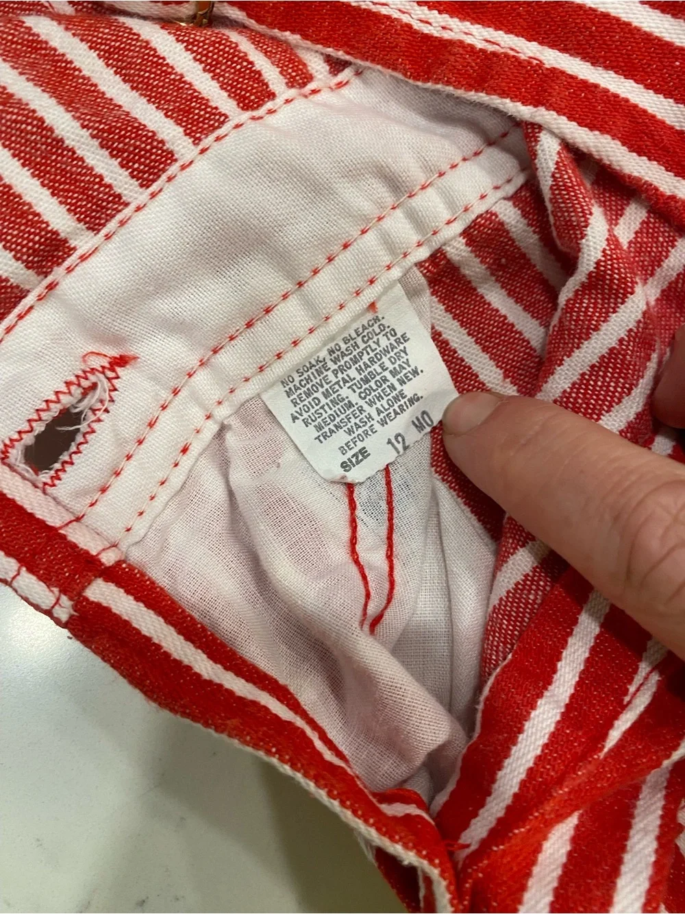 Vintage OshKosh B'gosh red, white striped 100% cotton overalls made in USA 12mo